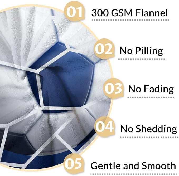 Personalized Soccer Blanket for Boys and Girls - 40x50 Inches Small Size - Soft Fuzzy Cozy Throws Gift for Soccer Team - Blue Sports Throw Blanket for Couch, Living Room & Office