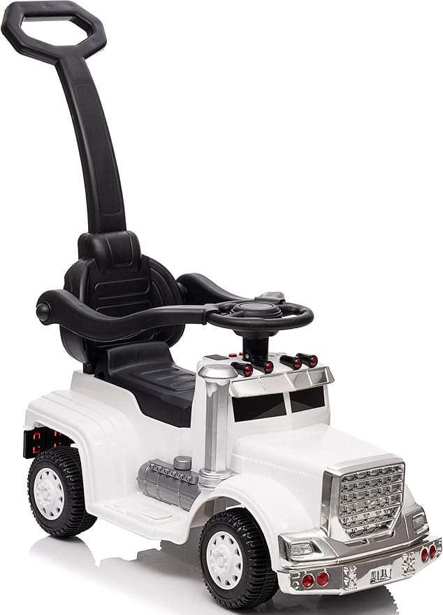 3-in-1 Ride on Push Car for Toddler with Handle, Toddler Ride on Toy for Boys, Stroller Sliding Walking Car w/Music, Horn and Lights - White