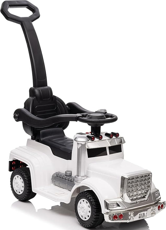 3-in-1 Ride on Push Car for Toddler with Handle, Toddler Ride on Toy for Boys, Stroller Sliding Walking Car w/Music, Horn and Lights - White