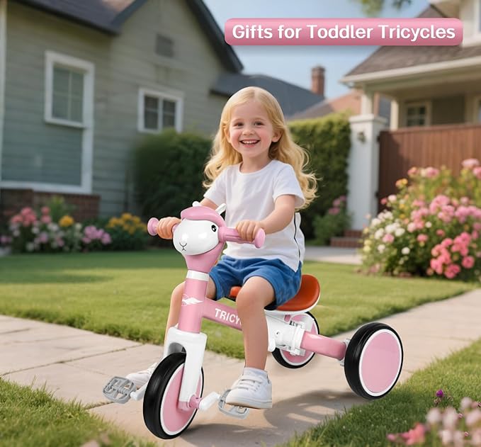 Tricycle for Toddlers 1-3 Year Olds, 5 in 1 Toddler Balance Bike 2-4 Years Old Boys Girls, Push Trike Toys with Adjustable Handle, Birthday Gifts for 2 3 4 5 Year Old Kids Bike (Pink)