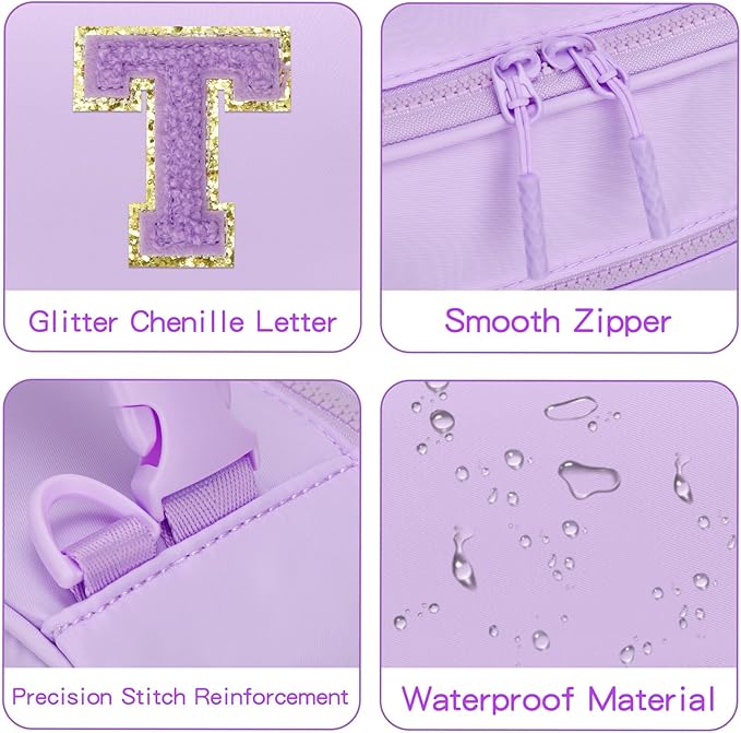 Initial Insulated Lunch Bag for Girls Kids, Back to School Gift, Reusable Leak-proof Lunch Box with Adjustable Strap for School Daycare Travel Picnic (Purple,T)