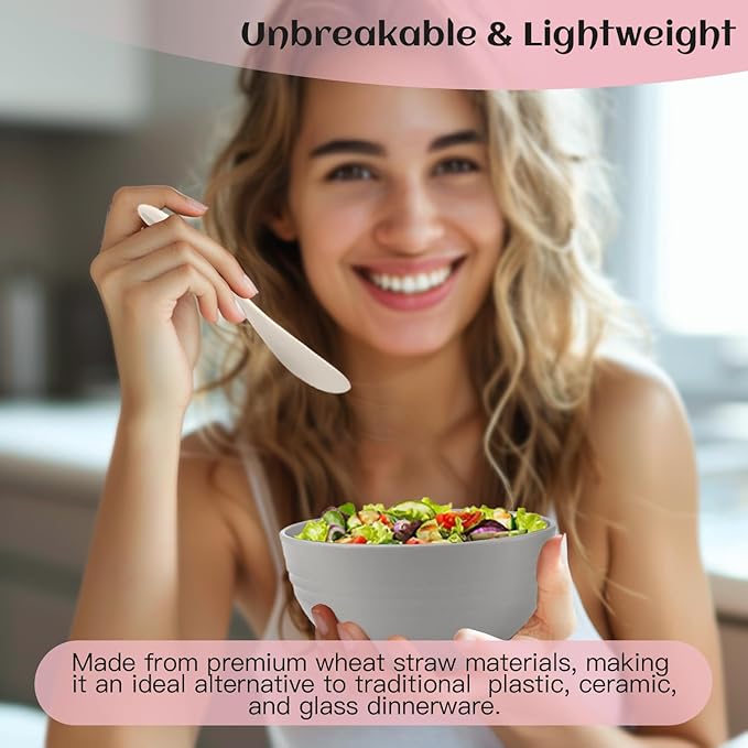 Homienly Unbreakable Wheat Straw Dinnerware Sets, Plastic Plates and Bowls Sets Alternative 20 PCS, Microwave & Dishwasher Safe Dish Set for Kitchen, Camping, Kids, Apartment, Lightweight(Grey Stone)