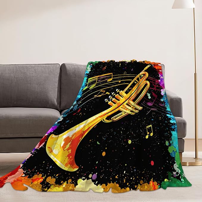 Music Trumpet Blanket Colorful Trumpet Musical Instrument Throw Blankets Gifts for Girls Boys Kids Music Lover Soft Cozy Fleece Plush for Couch Sofa Bed 50"x40"