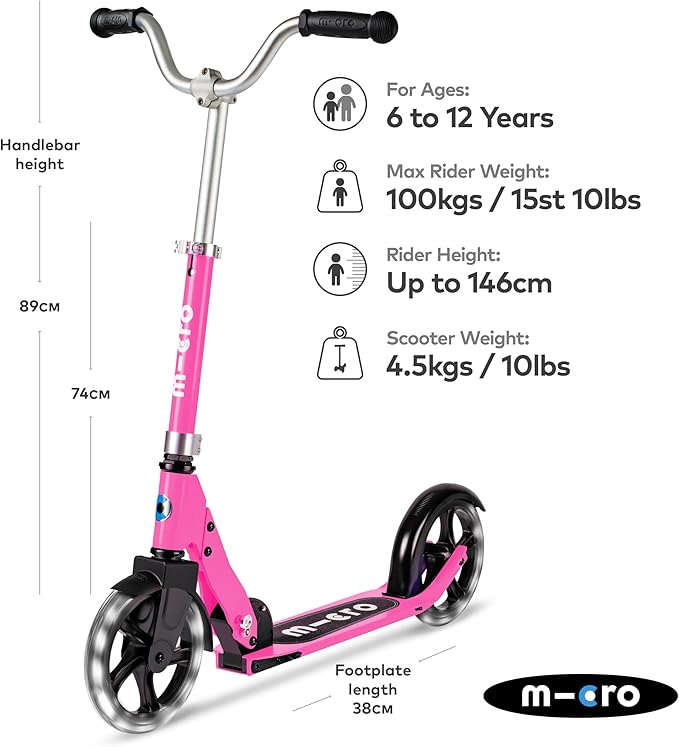 Micro Kickboard - Micro Cruiser LED - Two Wheeled, Fold-to-Carry Swiss-Designed Micro Scooter for Kids with Smooth Gliding Light-Up, Large Wheels for Ages 6+