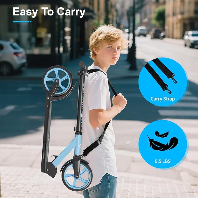 Kick Scooter for Kids 5-12, Teens, Foldable Lightweight Adult Scooter with 8 Inch Wheels, Max Load 240 LBS, Gift for Childs