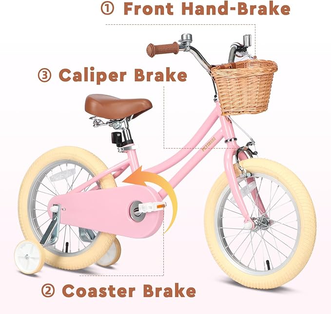 Petimini Girls Bike with Basket for 2-12 Years Old Kids, 12 14 16 18 20 Inch Bicycle with Bell Training Wheels Basket, Multiple Colors
