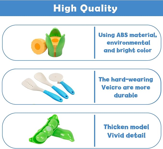 Bruvoalon 67Pcs Kids Play Kitchen Toys Set, Toddlers Pretend Cooking Playset Acccessories with Pots Pans, Utensils Cookware, Foods, Canned Veges, Learning Gift for Kids Girls Boys (Turquoise)