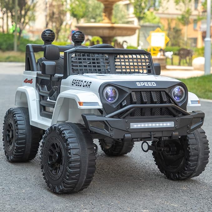 12V Ride On Car, Electric Car for Kids, 12V Ride on Toys, Kids Cars with 3 Speeds Adjustable w/Bluetooth, Parent Remote Control, Spring Suspension, AUX Port-White