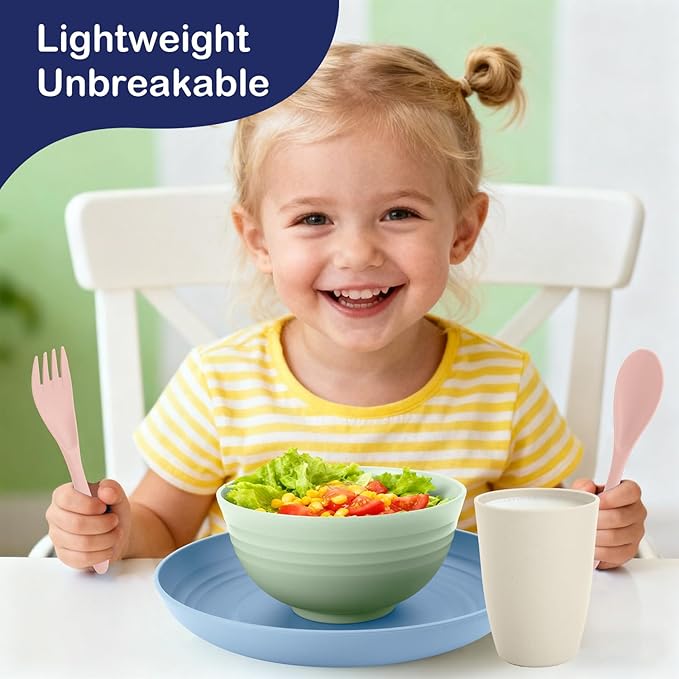 Wheat Straw Dinnerware Sets 20 PCS Service for 4, Unbreakable Kitchen Plates and Bowls Sets, Microwave Dishwasher Safe Dish Set, Outdoor Camping, RV, Apartment Essentials - Colorful