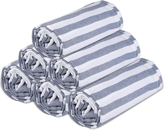 Urban Villa Set of 6 Turkish Beach Towel Oversized 36x72 Absorbent Extra Large - Sand Free Quick Dry Pestemal Bath Towels - Lightweight Travel Cruise Camping Spa Towels - Indigo Blue