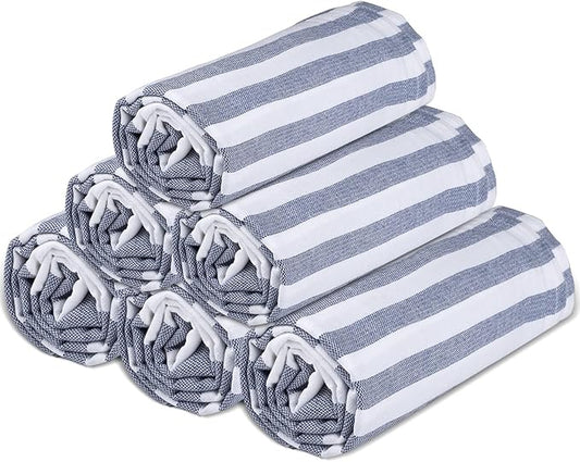 Urban Villa Set of 6 Turkish Beach Towel Oversized 36x72 Absorbent Extra Large - Sand Free Quick Dry Pestemal Bath Towels - Lightweight Travel Cruise Camping Spa Towels - Indigo Blue