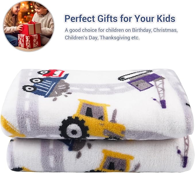 Viviland Kids Truck Print Blanket, Soft Warm Lightweight Plush Fleece Throw for Sofa, Chair, Couch, Bed - 50" x 60"
