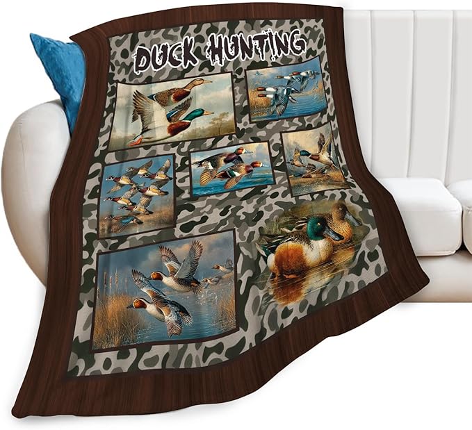 Duck Throw Blanket Hunting Mallard Duck Stuff Gifts for Kids Girls Boys Adults Women Men Soft Cozy Warm Plush Fluffy Fuzzy Fleece Blanket Decor 50''X60''