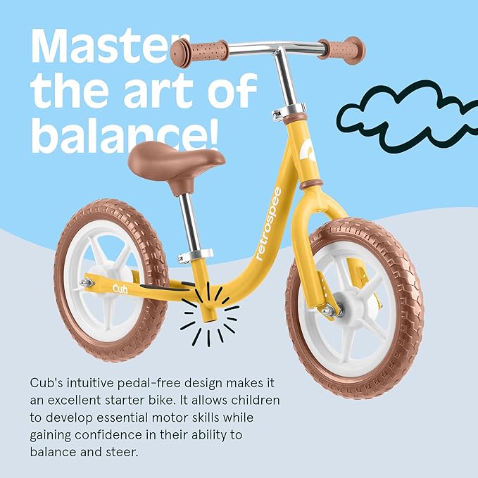 Retrospec Cub Toddler Balance Bike for Ages 18 Months - 3 Years - 12in No-Pedal Beginner Bicycle with Adjustable Seat, Puncture-Proof Tires & Safe Low Frame Design