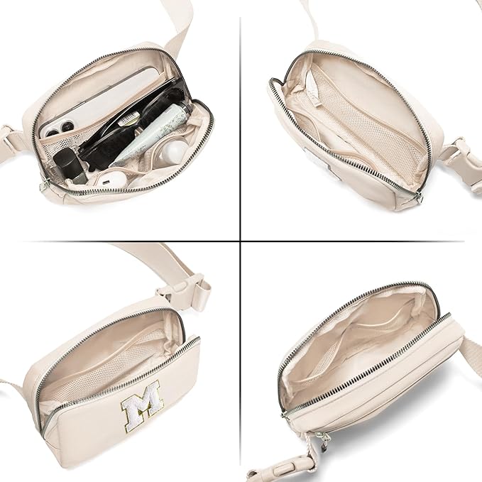 Gitus Birthday Gifts for 8 9 10 11 12 13 Year Old Girls Personalized Fanny Pack Crossbody Bags with Initial Letter Patch Belt Bag for Teen Girls Cute Trendy Stuff Travel Essentials (Ivory-M)