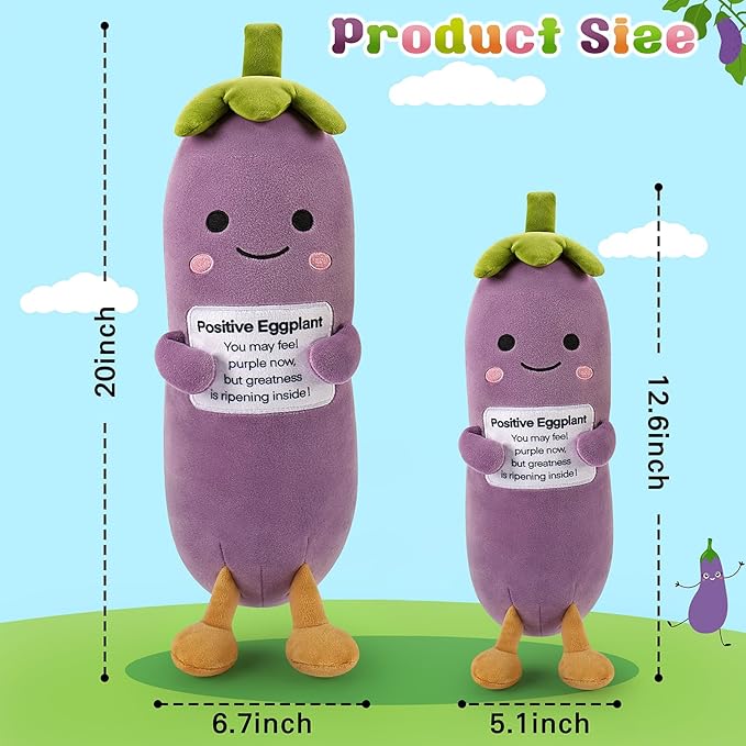 Positive Eggplant Pickle,Pickle Stuffed Animal-20” Plush Eggplant Stuffed Animal with Positive Words,Kawaii Plush Toys Vegetable Plushies Pillow,Birthday&Christmas Gifts for Kids Adults