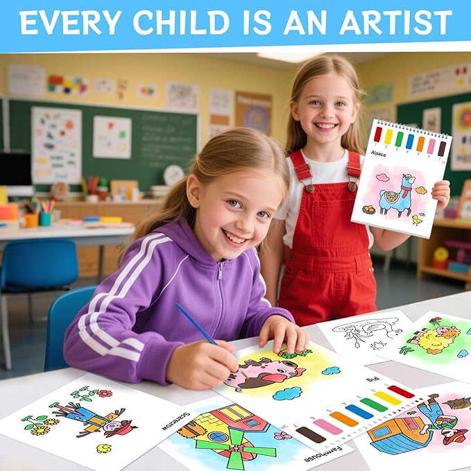Paint with Water Coloring Books for Toddlers,Mess Free Watercolor Painting Papers for Kids Water Color Paint Kit Art Craft Birthday Gift for Ages 1-3, 4-8(Farm)