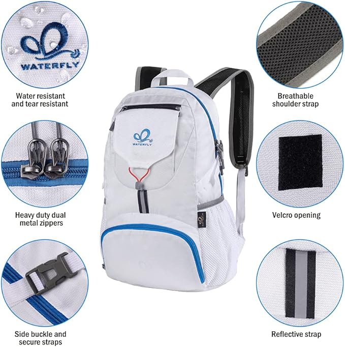 WATERFLY Small Lightweight Packable Backpack: 20l Ultra Light Foldable Travel Hiking Camping Daypack Day Pack for Man Woman