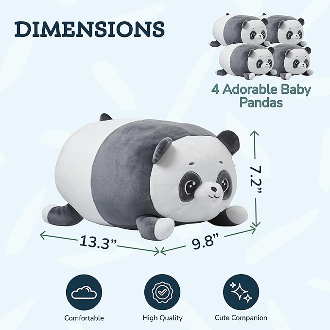 PixieCrush Panda with Puppies Plush Toy Set - Super Soft Plush Material - Includes Mommy Panda with 4 Removable Puppies - Black White - Perfect Toy for Girls