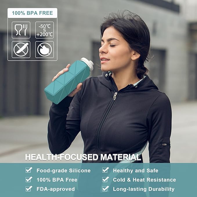 Collapsible Water Bottles 20.6oz, Silicone Foldable Portable Travel Water Bottle, Lightweight Reusable Leakproof for Traveling Camping Hiking Cycling Sports Outdoor, 2 Pack (Blue+Starlight)