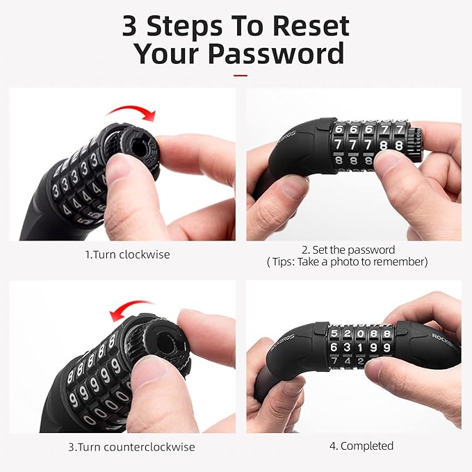 ROCKBROS Bike Lock 5 Digit Cable Lock Lightweight Bicycle Lock Bike Lock Combination Portable Lock for Bike 22inch Red