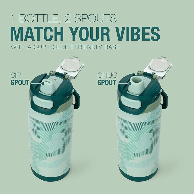 ZULU Powerfill Pro 18oz Kids Stainless Steel Water Bottle with Quick Fill Lid, Triple Wall Vacuum Insulated, Leak Proof Locking Lid, Sip & Chug, Reusable, BPA Free, Dishwasher Safe, Green Camo