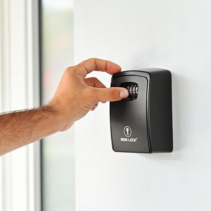 Iron Lock® XXL Wall Mount Key Lock Box for Keys 4 Digit Combination with Resettable Code with A B Switch Extra Large lockbox Indoor Outdoor Waterproof Big Key Lock Box House Spare Keys (XXL, Black)