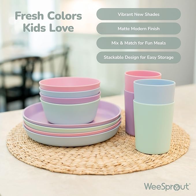 WeeSprout Bamboo Toddler Cups - 4 pc Set (10 fl oz), Organic & Non-Plastic Cup Pack for Toddlers, Big Kids or Baby, Natural