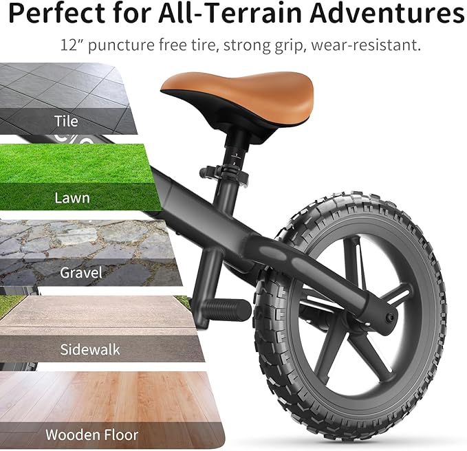 BELEEV C2 Toddler Balance Bike for 2-5 Year Olds with LED Light-Up Wheels, Adjustable Seat & Handlebar & Footrest, 12 inch No-Pedal Training Kids Push Bicycle - First Birthday Gift for Boys & Girls