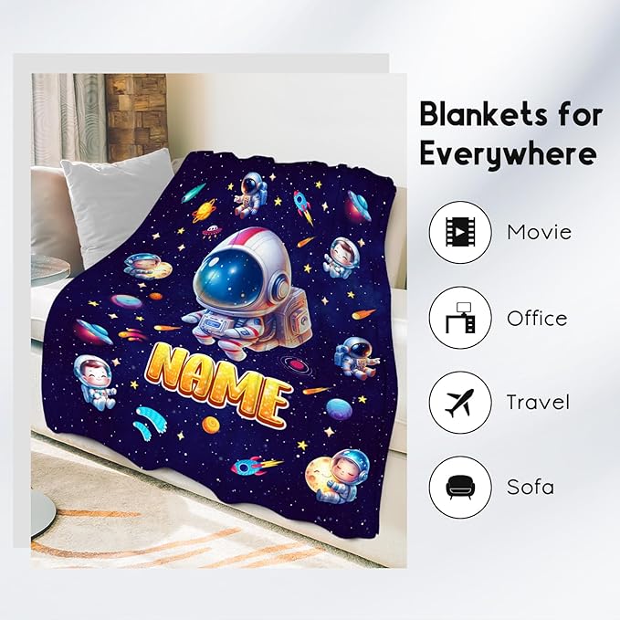 Boys Blankets - Personalized Planet Gifts for Kids - Cozy Lightweight Throw Blanket for Sofa Office Bed, 4 Size