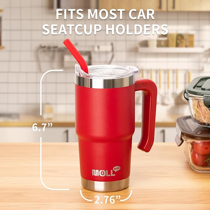 Kids Tumbler with Handle-16 oz Stainless Steel Vacuum Insulated Water Cup with Lid and Straw for Travel, Cupholder Friendly-Gift for Girl-Canyon Red