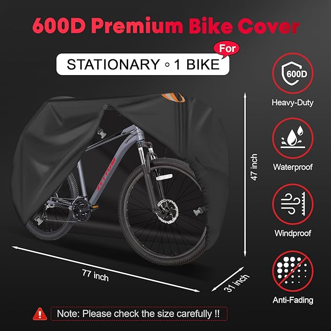 Bike Cover for 1 Bike - Outdoor Bike Cover for Stationary 1 Bike Waterproof & Heavy Duty, 600D Bicycle Cover for Single eBike, Mountain Bike, Road Bike, Hybrid Bike, Beach Cruiser Bike Storage