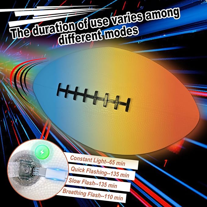 Rechargeable Glow in The Dark Football for Kids 8-12 with Pump, 4 Modes Light Up Footballs for Kids 8-12, Night Led Youth Kid Junior Beach Football, Birthday Footballs Stuff Gifts Toys