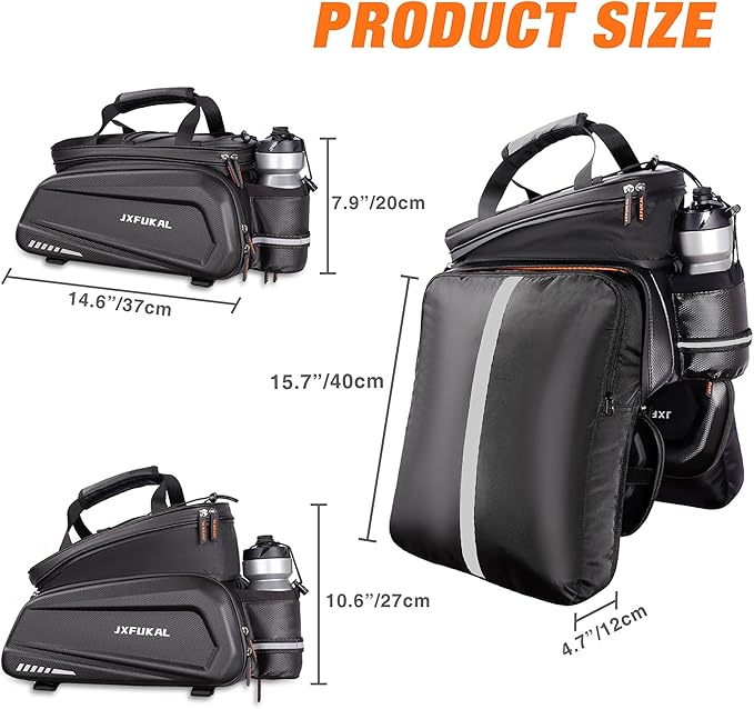 JXFUKAL Bike Bags for Bicycle Rear rack - 9.5L/17L/40L Hard Shell Waterproof Bike Ebike Trunk Pannier Saddle Seat Bag Carrier with Reflector, Rain Cover & Shoulder Strap for Commuter Travel Outdoor