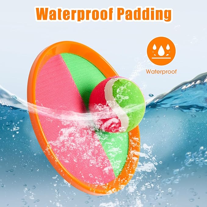 Outdoor Toys for Kids Ages 3-10-Toss and Catch Ball Set, Toss Games with 4 Orange Paddles 4 Sticky Balls, 1 Storage Bag, Paddle Ball Game for Kids/Family Boys Girl Gift