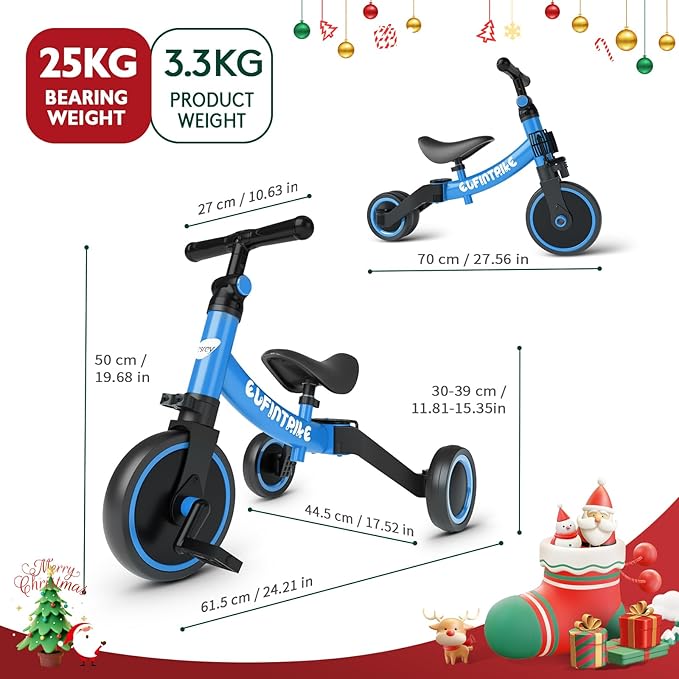 besrey 5 in 1 Toddler Bike for 1 Year to 4 Years Old Kids, Toddler Tricycle Kids Trikes Tricycle, Toys for Boy & Girl, Balance Training, Removable Pedals