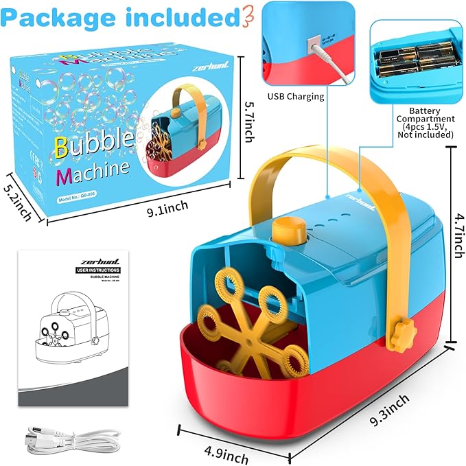 Bubble Machine Durable Automatic Bubble Blower, 18000+ Big Bubbles Per Minute Bubbles for Kids Toddlers Bubble Maker Operated by Plugin or Batteries Bubble Toys for Indoor Outdoor Birthday Party