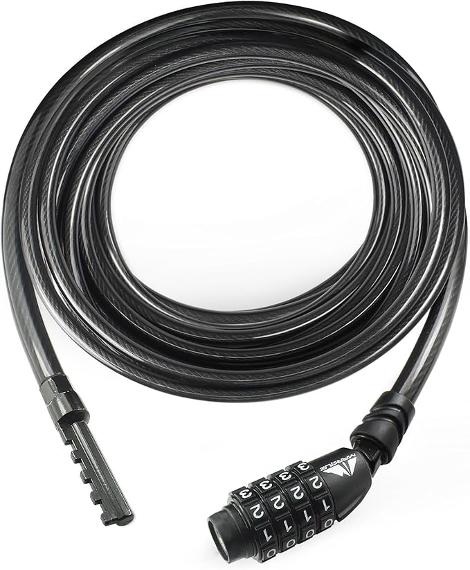 MARQUE Straight Combination Bike Lock Cable - 3/8 inch (5FT, 10FT, 15FT, 25FT) Resettable Combination Lock, Anti-Theft Security Cable for Bicycles, Kayaks, Paddle Boards, Gates&Outdoor Gear (25 FT)