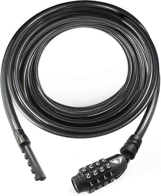 MARQUE Straight Combination Bike Lock Cable - 3/8 inch (5FT, 10FT, 15FT, 25FT) Resettable Combination Lock, Anti-Theft Security Cable for Bicycles, Kayaks, Paddle Boards, Gates&Outdoor Gear (25 FT)