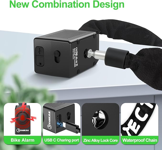 110db Bike Chain Lock with Alarm, 4ft Biycle Lock with Anti-Theft Alarm, Heavy Duty Anti Theft Security Cycling Chain Locks Suitable for Scooter, Bicycle, Motorcycle, Gate