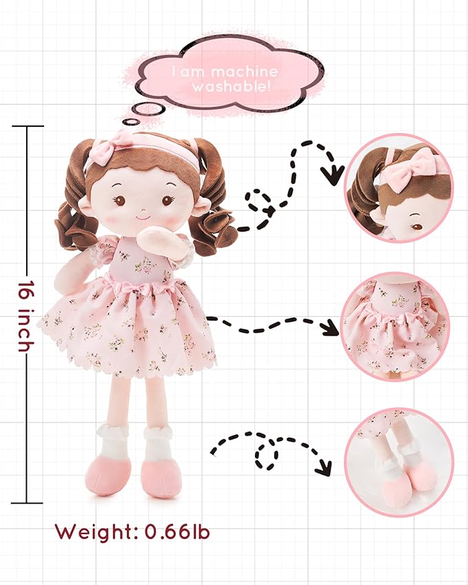 LeyaDoll Soft Baby Doll Toys (16''), My First Baby Rag Doll for 1 Year-Old Girl Birthday Gift, Christmas Plush Toys Gift for Toddler Kids Infants -Princess Breeze