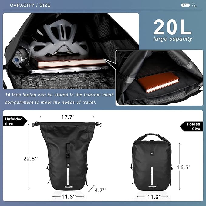 Bike Pannier Bag Backpack 20L Multifunctional Cycling Bicycle Rear Seat Trunk Pack Bag Bike Saddle Bag Backseat Pack Bag