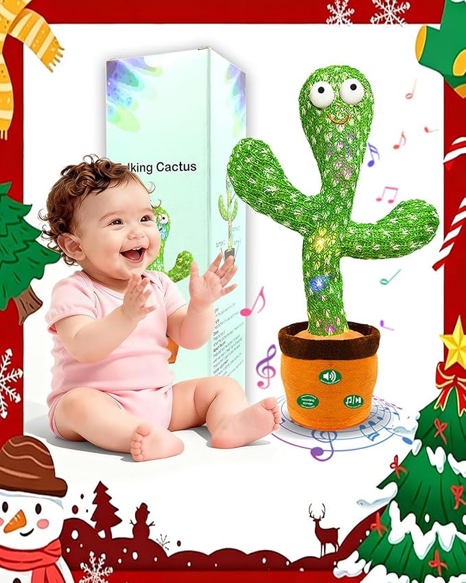 (Updated Volume Adjustment) Dancing Mimicking Talking Cactus Toy,Funny Gift for Toddler 1 2 3 Year Old Boy Girl,Singing Record Repeat What You Say Light Up Baby Infant Toys 6-12 12-18 Months