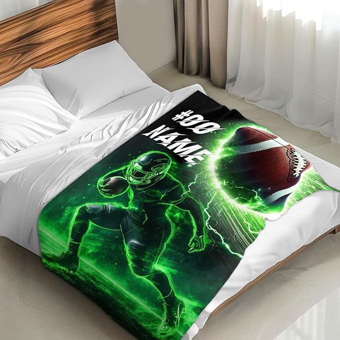 Custom Football Blankets for Boys, Custom Name and Number Blanket, 50 x 40 Inches Soft Fuzzy Blanket for Boys, Football Lovers, Soft Flannel Throw Blanket Bed Sofa Room Decor, Camping, Travel