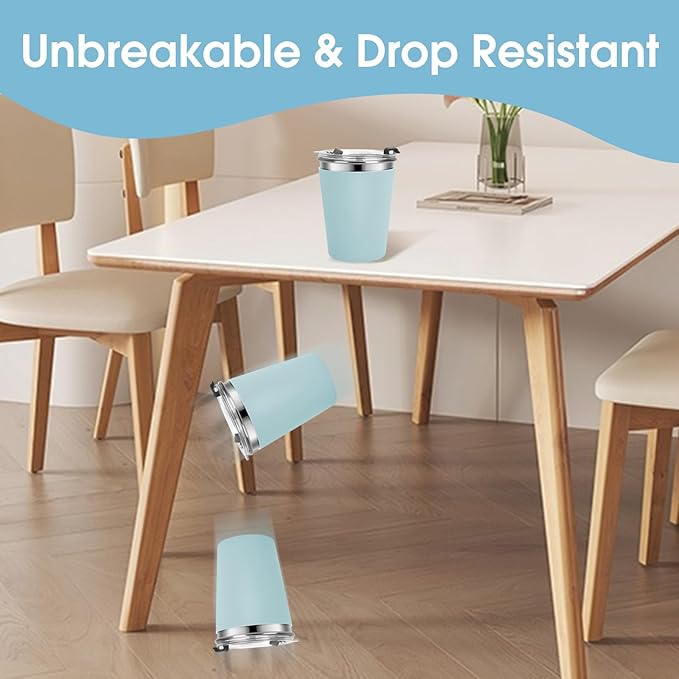 Stainless Steel Kids Cups with Lids and Straws Leakproof, 2 Pack 12oz Spill Proof Cups for Toddlers Kids Tumblers Unbreakable Sippy Cup with Straws for School, Outdoor (Blue & Green)