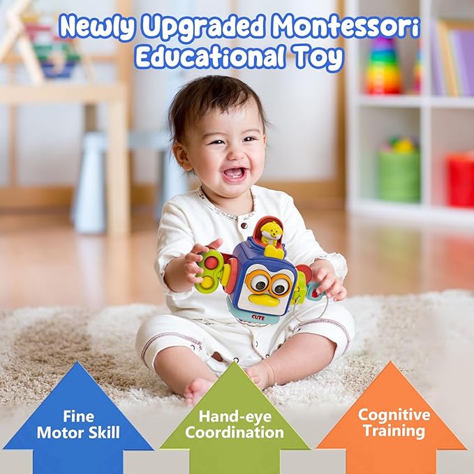 Montessori Toys for 1 Year Old,Sensory Toys for Toddlers 1-3,Baby Travel Activities Busy Board Cube,Fine Motor Skills Educational Toys,Birthday Gift for Kids Aged 6, 9, 10, 12, 18 Months