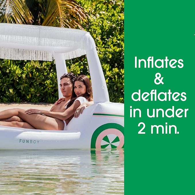 FUNBOY Giant Inflatable Luxury Golf Cart Pool Float, Two Cup Holders, Removable Fringe Shade, Float for Summer Pool Party and Entertainment
