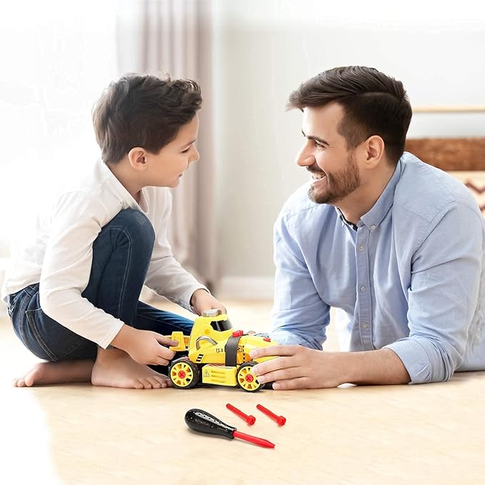 MOBIUS Toys 7-in-1 Take-Apart Truck Construction Set – STEM Building Toy w/Drill, Lights & Sounds – Buildable Dump Truck, Excavator & More - Educational Engineering Toy for Kids Ages 3–8