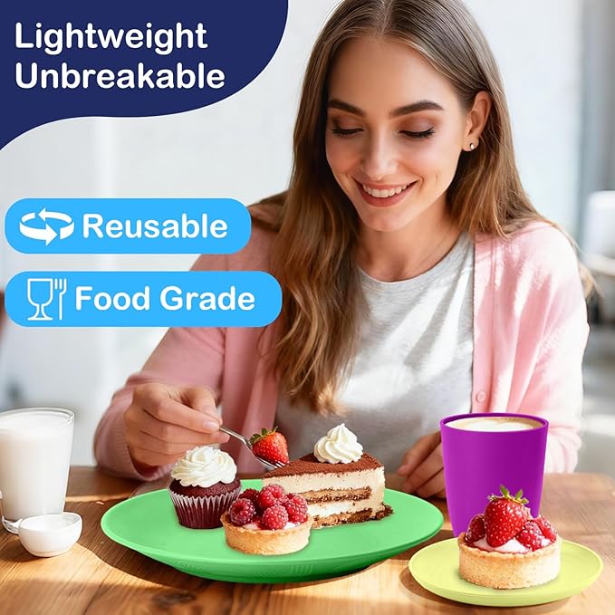 Kitchen Wheat Straw Dinnerware Set | Service for 8 | Unbreakable Dinnerware Set Plates and Bowls Sets Dinner Plates Dessert Plate Drinking Glasses Cereal Bowls Kitchen Dishes Sets - Memphis