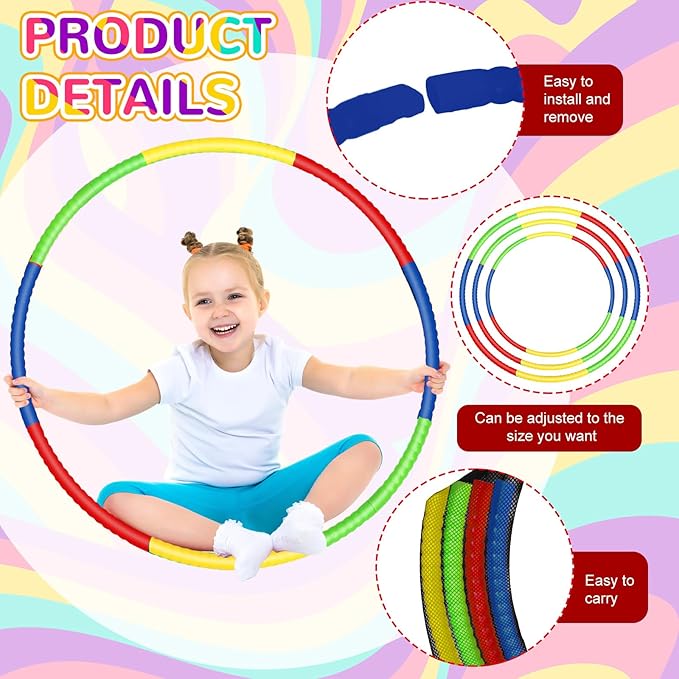 Sratte 12 Pcs Toy Hoop for Kid Detachable Adjustable Toy Hoop Colored Hoop Exercise Ring Plastic Circle for Kid Teen Gymnastics Dog Agility Equipment, Require Self Assembly(Classic Color, 24 Inch)